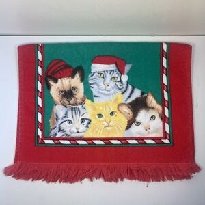 Vintage 80s Cat Kitten Kitty Christmas Holiday Hand Towel 24"x15"  GUC